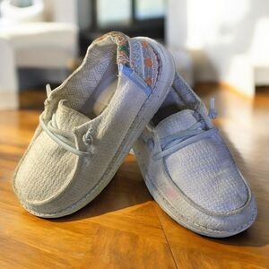 Hey Dude Kids Moccasins in Light Gray and Patterned Accent